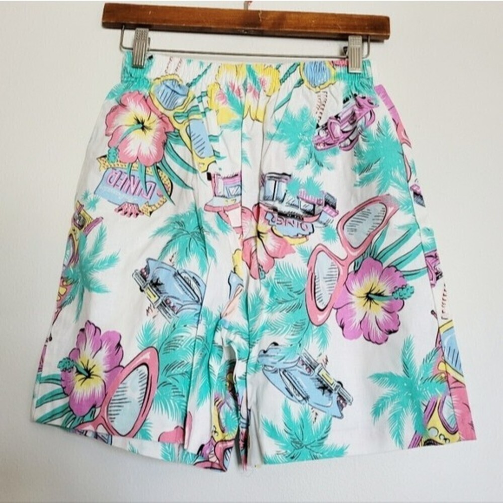 Vintage Jerry Leigh California Floral Tropical Print Casual Shorts Size S 90s - Picture 1 of 12